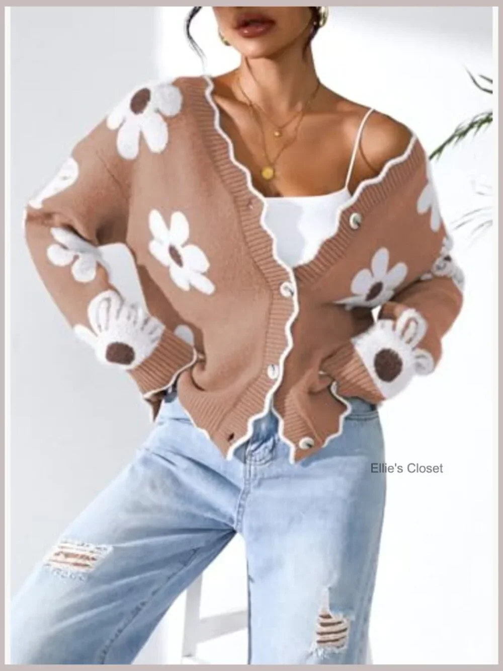 Women's Fuzzy Cardigan Sweater Long Sleeve V-Neck Button Down Open Front Floral
